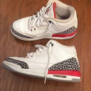 Jordan 3s  White and Red Sneakers
